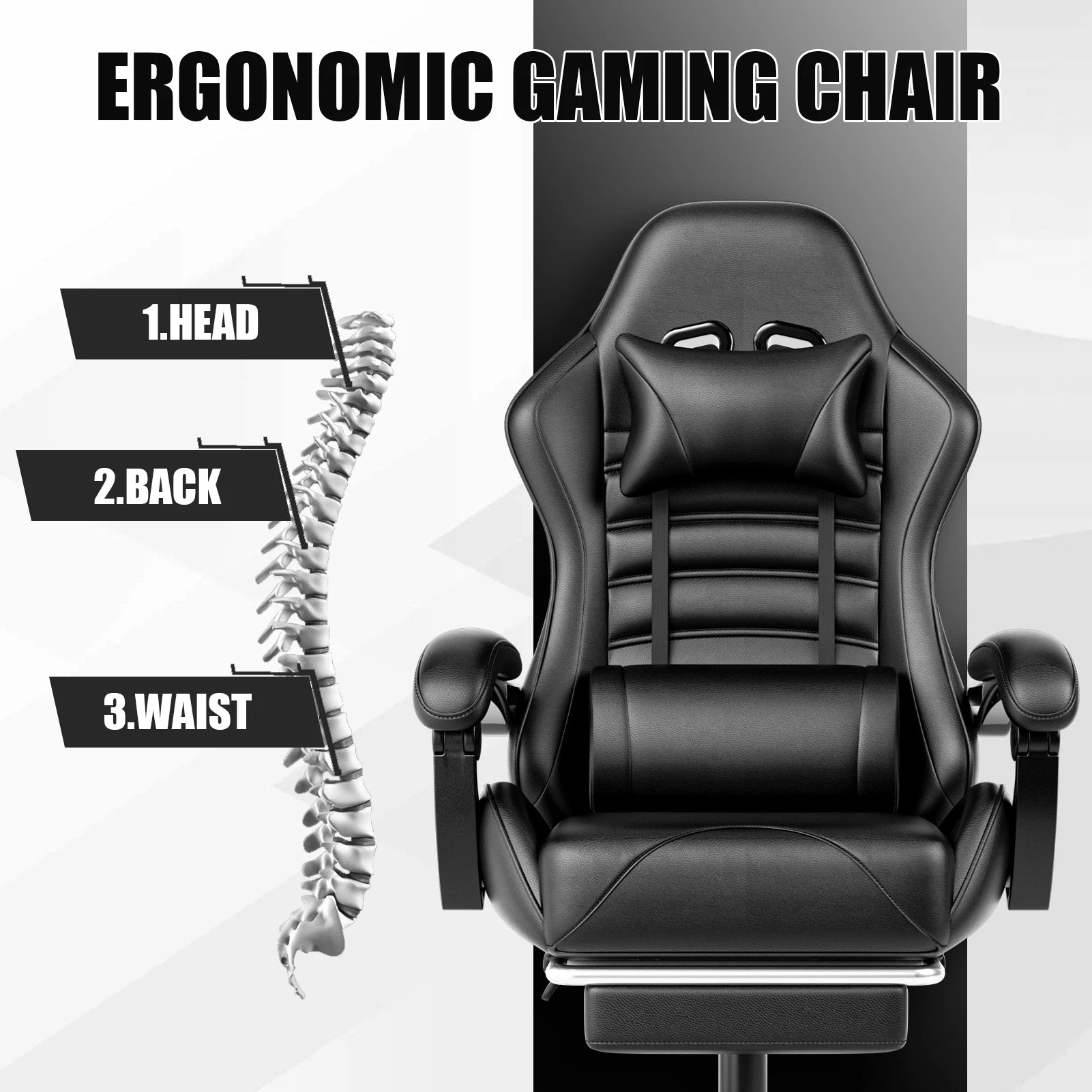Ergonomic Gaming Chair with Footrest, Racing Style Video Game Chair for Adults, Reclining Gamer Chair Office Chair