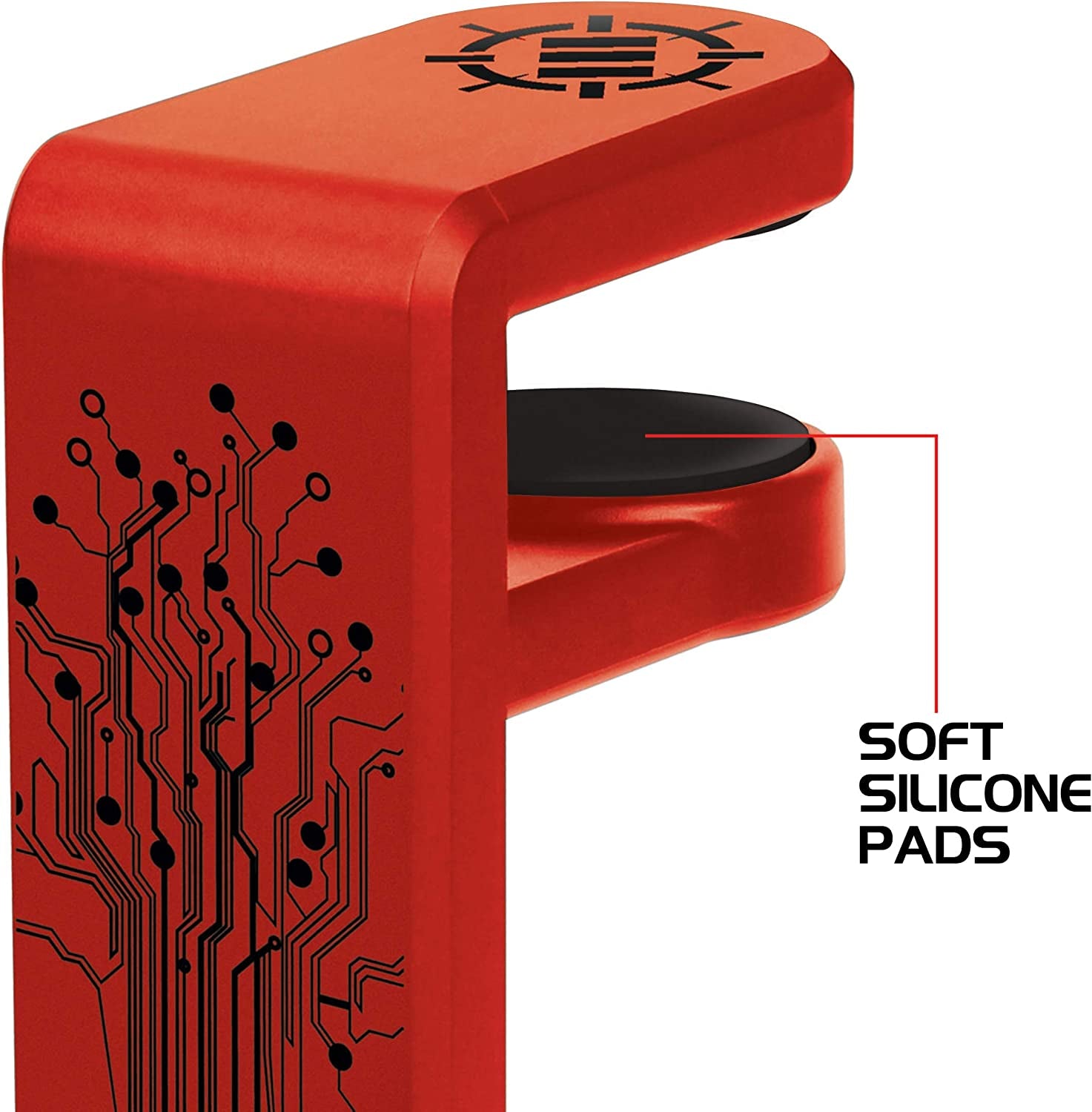 PC Gaming Headphone Holder - Desk Headphone Hanger Esports Headset Holder with Adjustable 360 Rotation, under Desk Hook Clamp, Universal Fit - Built in Cable Clip Organizer - Red