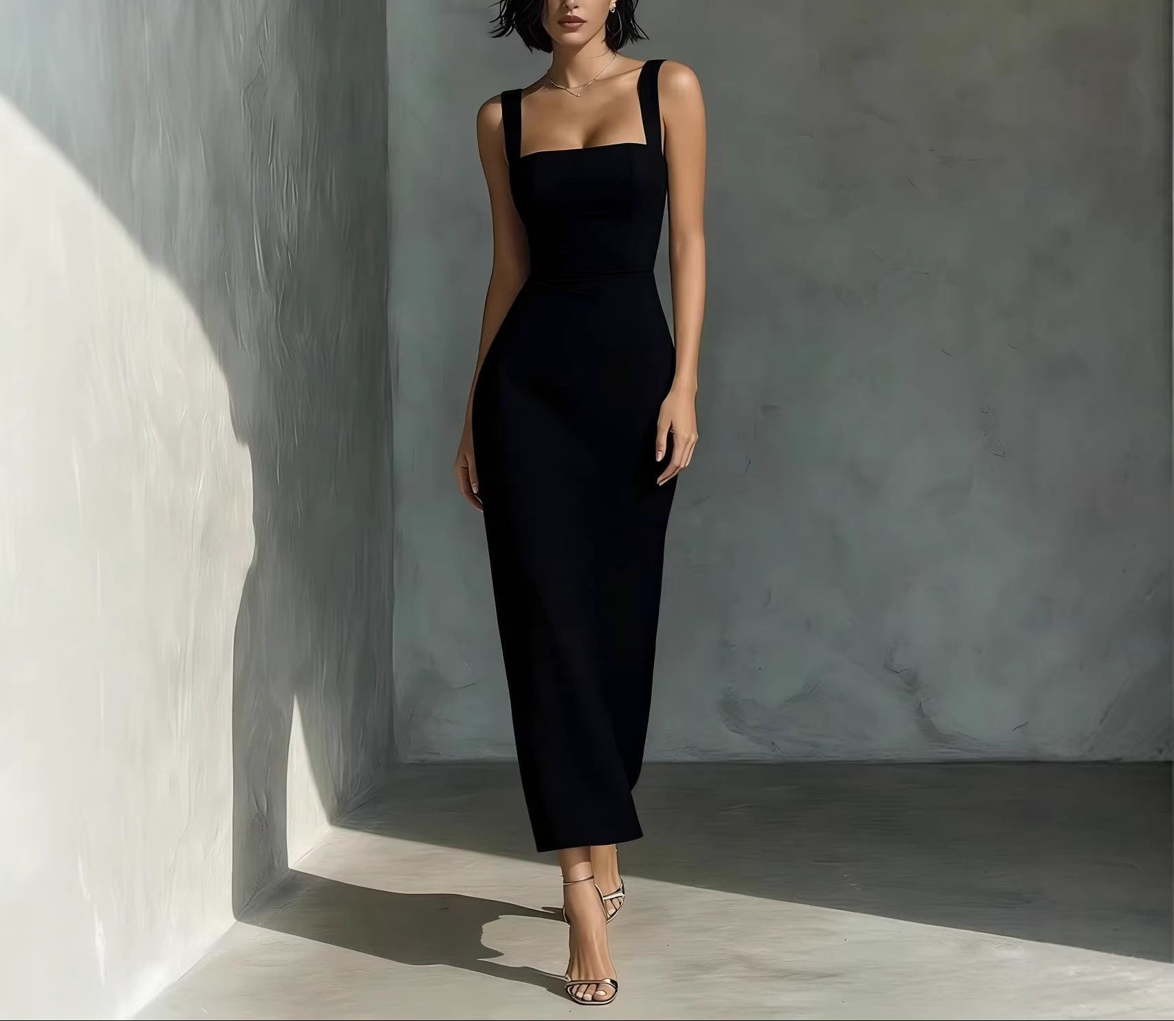 Vestido de Alças com Decote Quadrado