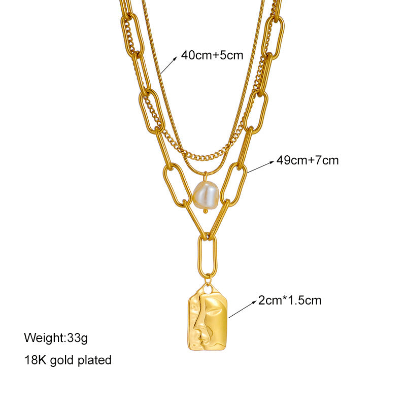 Colar Choker em Camadas com Retrato e Pérolas