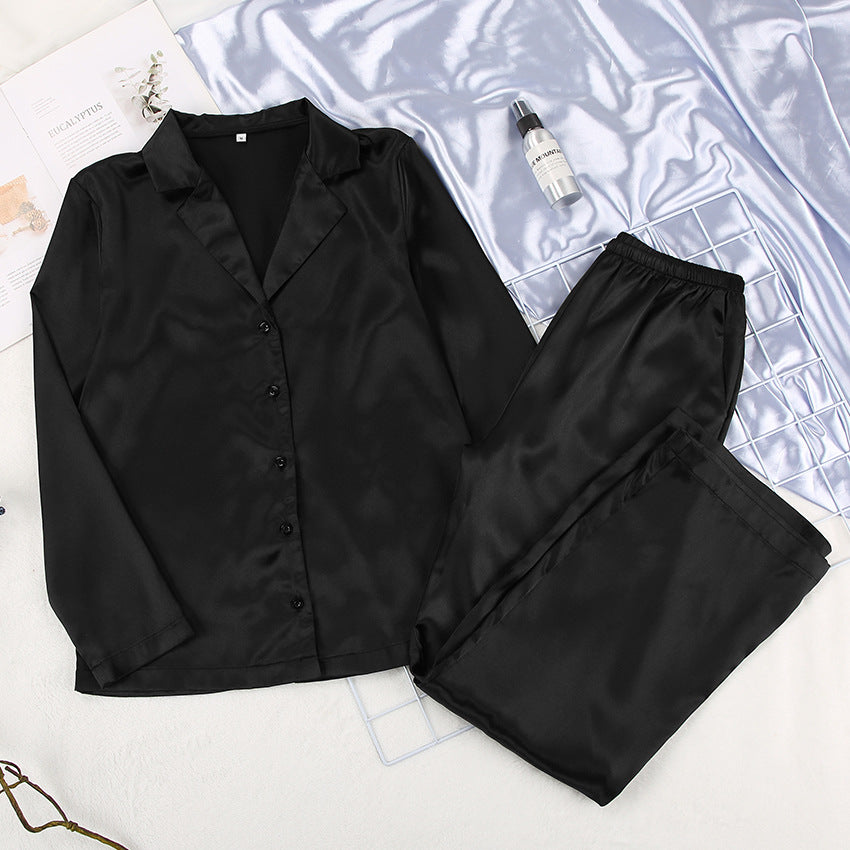 Pijama Acetinado de Manga Comprida com Gola Lapela