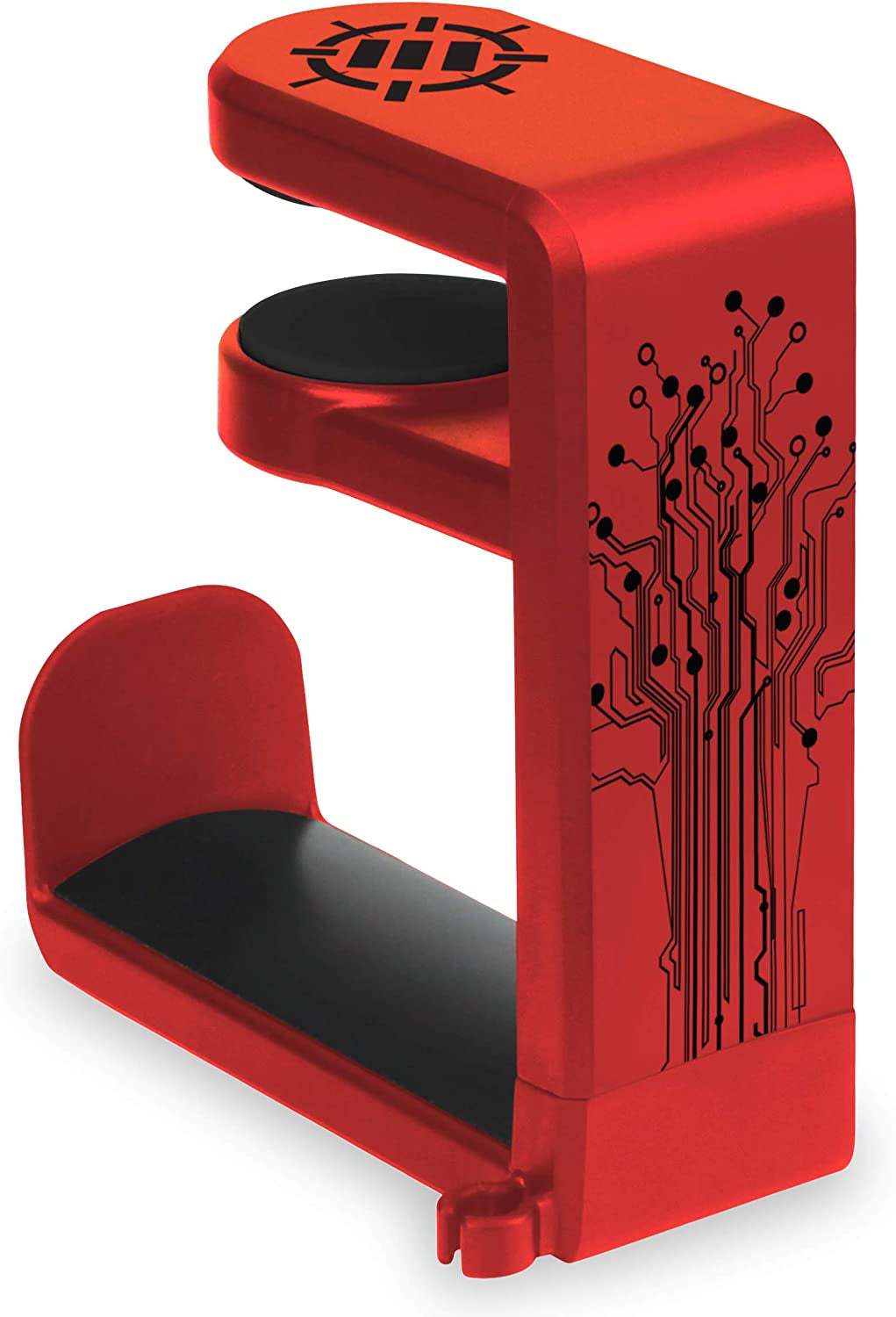 PC Gaming Headphone Holder - Desk Headphone Hanger Esports Headset Holder with Adjustable 360 Rotation, under Desk Hook Clamp, Universal Fit - Built in Cable Clip Organizer - Red