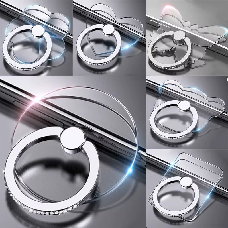 Transparent Cell Phone Ring Holder Stand 360°Degree Rotation Clear Finger Grip Kickstand Compatible Iphone Xiaomi for Phone Case