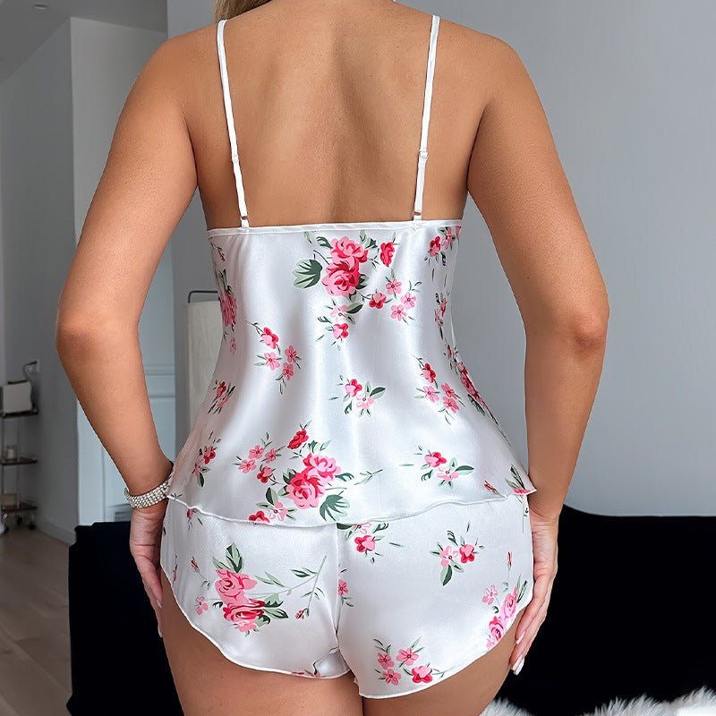Conjunto de Pijama Sensual com Top Alças e Calções