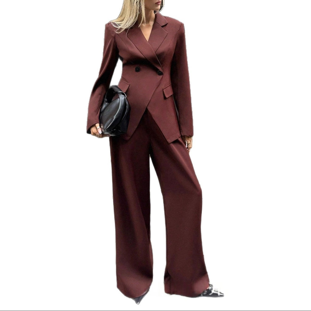 Conjunto Feminino de Duas Peças com Blazer e Calças de Perna Larga